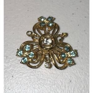 Brooch / Clover / Shamrock / Celtic / Gold Tone with Rhinestones / EUC / vintage